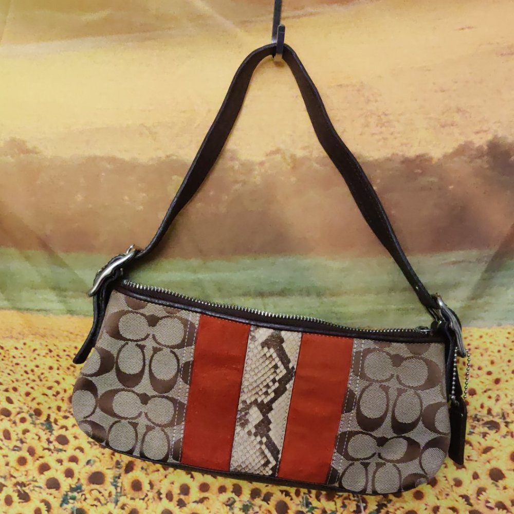 Coach Mini C Signature Demi Canvas and Leather Tan Shoulder Bag